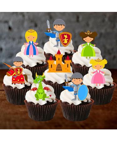 Knights & Dragons Edible Cupcake Toppers - Knight Dragon Princess Wafer Decorations (Pack of 12) | International Shipping Available - Buy Online on GoSupps.com