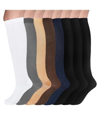 LighSele 8 Pairs Compression Socks for Women & Men, Knee High Compression Socks 15-20 mmHg Mc Small-Medium
