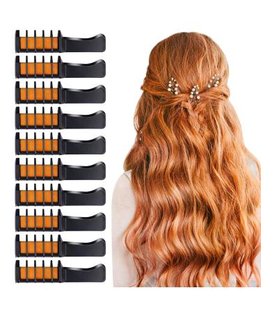10 PCS Hair Chalk Comb, TOROKOM Temporary Bright Washable Hair Color Comb Mini Hair Chalk for Girls Age 4 5 6 7 8 10 Kids Non Toxic Hair Color Dye for Valentine Day Halloween Christmas DIY Hair Color(Orange)