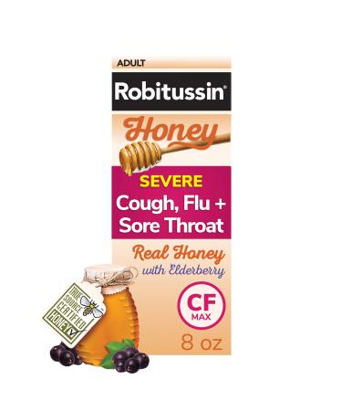 Robitussin Honey CF Max Day Adult Syrup for Severe Cough, Sore Throat, & Flu with Real Honey, 8 oz