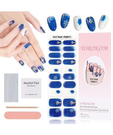 EBANKU Christmas Semi Cured Gel Nail Strips Glitter Gel Nail Polish Strips Long Lasting Waterproof Full Nail Wraps Stickers with Stick Nail File Wipes & Sealing(UV/LED Lamp Required) (SDTRK11)