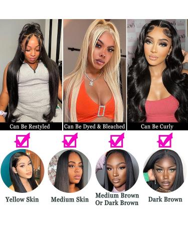 Binrris 26 Inch Brazilian Virgin Human Hair Lace Front Wig | Straight 13x4 HD Transparent Lace Frontal | Pre Plucked with Baby Hair | 180% Density | for Black Women - Buy Online on GoSupps.com