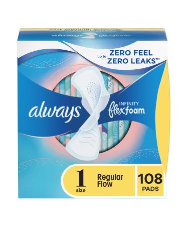 Always Infinity Feminine Pads For Women, Size 1 Regular Absorbency, Multipack, With Wings, With Flexfoam, Unscented, 36 Count x 3 Packs (108 Count total) - Buy Online on GoSupps.com