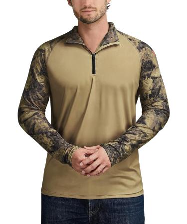 Rodeel Men's 1/4 Zip Running Hiking Shirt UPF 50+ Sun Protection - Khaki Small - Buy Online on GoSupps.com