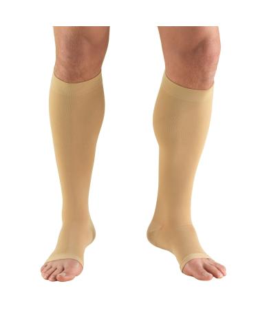 Truform 15-20 mmHg Compression Stockings for Men and Women Knee High Length Open Toe Beige X-Large X-Large (1 Pair) Beige