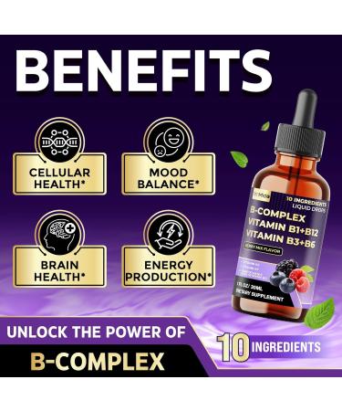 Tenmido 10in1 Vitamin B Complex Liquid Drops with B1 Thiamine B12 Methylcobalamin B2 Riboflavin B3 Niacinamide B5 Pantothenic Acid B6 Pyridoxine B7 Biotin and More - 30ml 1 Fl Oz - Buy Online on GoSupps.com