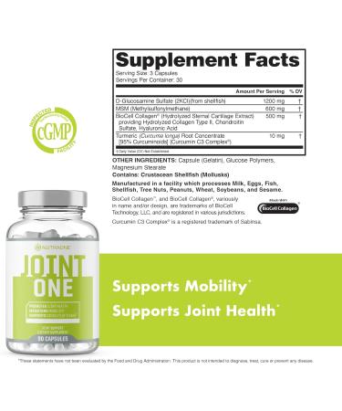 JointOne Joint Support by NutraOne - Joint Supplement for Women and Men to Help Maintain Joint Health with Collagen Glucosamine and Turmeric* (90 Capsules) - Buy Online on GoSupps.com