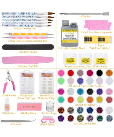 SPTHTHHPY Acrylic Nail Kit - Pink White Clear Acrylic Powder & Liquid Set for Nail Extension - Manicure Tools & Glitter Brush Included - Beginner Friendly - 120ML - Buy Online on GoSupps.com