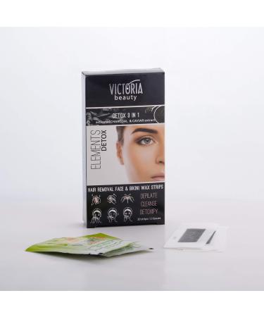 Victoria Beauty - detox wax strip for face and bikini cold wax strips with activated carbon wax strips for women wax hair removal depilatory wax (1 x 20 pieces)