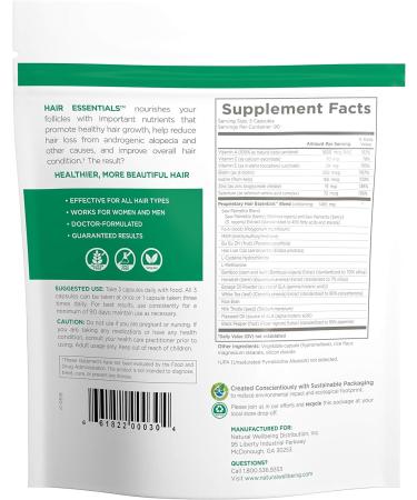 Natural Hair Growth Supplement - Hair Essentials for Women and Men - 270 Veg Caps - 3-Month Supply - Buy Online on GoSupps.com
