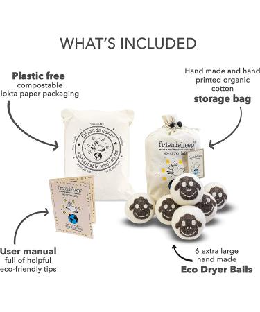 Friendsheep Wool Dryer Balls 6 Pack XL - Organic, Reusable, Cruelty-Free, Handmade - No Lint Fabric Softener - Brown Sheep Flock of Friends - Buy Online on GoSupps.com