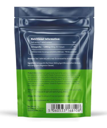 High Strength Ashwagandha 1000mg Supplement for Mood, Stress & Stamina - 90 Vegan Tablets - Made in the UK - KSM-66 Ayurveda Root Extract - Buy Online on GoSupps.com