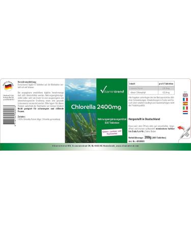 Chlorella 2400mg - 500 Vegan Tablets | 100% Chlorella Pyrenoidosa Algae Powder - Vitamintrend | Premium International Shipping - Buy Online on GoSupps.com