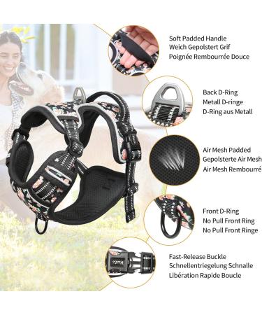 Heele Dog Crockery & No-Pull Harness | Adjustable Reflective Dog Gear for Medium-Sized Dogs - Soft & Breathable Anti-Pull Design - XS Flower Black - Buy Online on GoSupps.com