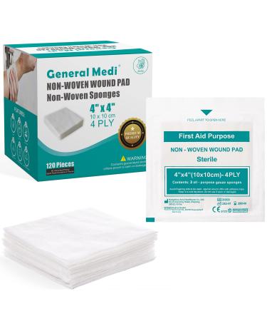 Sterile Gauze Sponges 4" x 4" Non-Woven Wound Pads - Individually Wrapped Highly Absorbent Gauze Sponges Pads for Cushioning Minor Wounds Cuts & Burns Wound Care (60 Packs 120 Pieces Total)