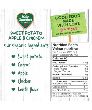 Baby Gourmet Organic Meals - Sweet Potato Apple & Chicken - Non-GMO BPA-Free No Added Sugar Or Salt No Fillers Or Thickeners 128ml - 16 Pack - Buy Online on GoSupps.com