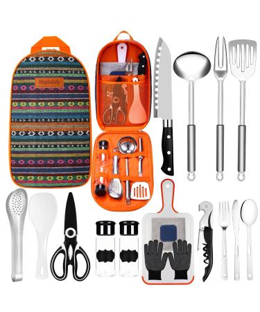 Camping Kitchen Equipment Camping Cooking Utensils Set Portable Picnic Cookware Bag Campfire Barbecue Appliances Essential Gadgets and Accessories Suitable for Tent Campers, Outdoor Picnic barbecues National style color