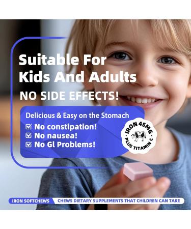 Iron Soft Chew Supplement with Vitamin C | Blueberry Flavored | Gluten Free | Iron Supplement for Women Men and Kids | 60 Count | 2 Month Supply Blueberry 60 Count (Pack of 1) - Buy Online on GoSupps.com