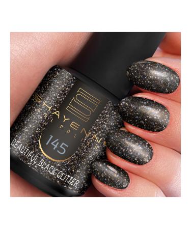 SHAYENNE Made in Germany Shellac Gel Nail Polish 15 ml for UV LED Lamp | 145 Beautiful Black | Gel Nail Polish for UV Nail Lamp | LED Nail Polish Gel Polish Nail Gel