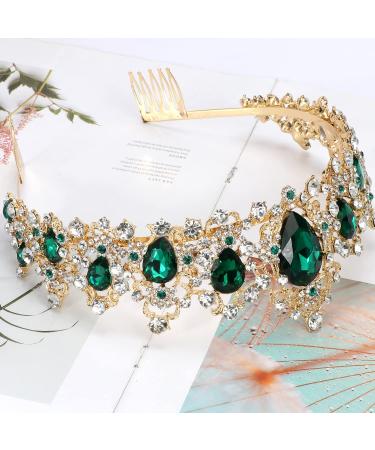 Didder Baroque Vintage Tiara - Green Crystal Crown for Women - Royal Gold Headband for Bridal, Wedding, Prom, Birthday Party - Buy Online on GoSupps.com