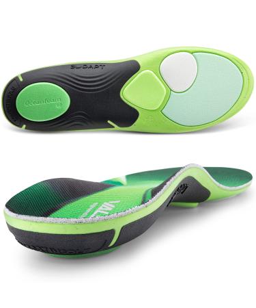 VALSOLE Heavy Duty Support Dynamic Comfort Insoles - Detachable Metatarsal Shock Pad 3D SLS Printed Shell Arch Support for Heavy Weight Superior Grip Mesh Fabric Insoles for Men Women S:10.3"/261MM(Men 6-7.5/Women 8-9.5) Green