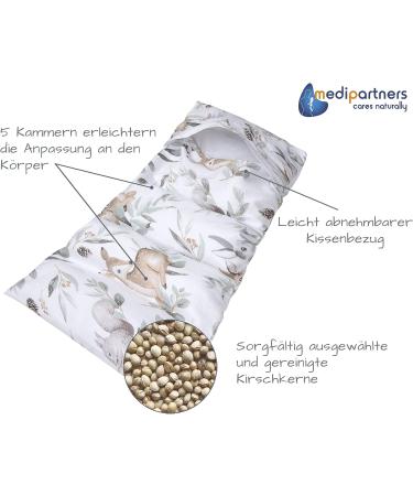 Medi Partners Cherry Core Pillow 60x20cm | 100% Cotton 5-Chamber Eco-Friendly Heat & Cold Therapy Pillow - Deer in Leaves Design - Buy Online on GoSupps.com