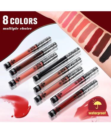 Buy 8 Colors Matte Liquid Lipstick Set - Long-Lasting Smudge Proof & Waterproof Velvet Black Lipstick for Women | Perfect Halloween Makeup Gifts - Buy Online on GoSupps.com