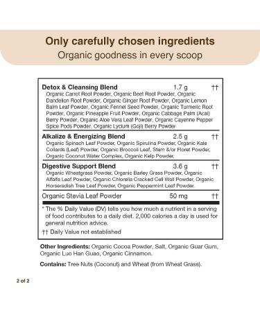 Detox Organics Chocolate Superfood Powder - Cleanse, Detox, and Boost Immunity with Greens Blend - Vegan, Low Carb, Soy/Dairy Free - Buy Online on GoSupps.com