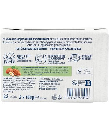 The Little Marseillais | Sweet Almond Oil Surgras Care Soap (2 x 100 g roll) Solid hand & body soap with 98% natural ingredients - Buy Online on GoSupps.com