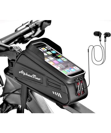 Alphantino Waterproof Bike Frame Bag - Large Cycling Phone Pouch Bicycle Phone Holder for GPS, Front Frame Military Grade Eva Bag Navi Pressure-Resistant Handlebar Bag, TPU Touch-Screen with Sun-Visor