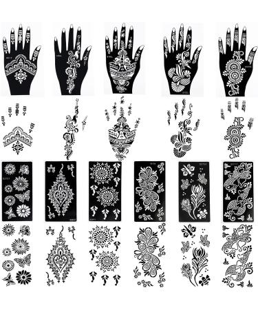 Henna Tattoo Stencil Kit - 16 Sheets for Hands, Legs & Body - Glitter Airbrush DIY Indian Temporary Tattoo Stickers for Women & Girls - Buy Online on GoSupps.com