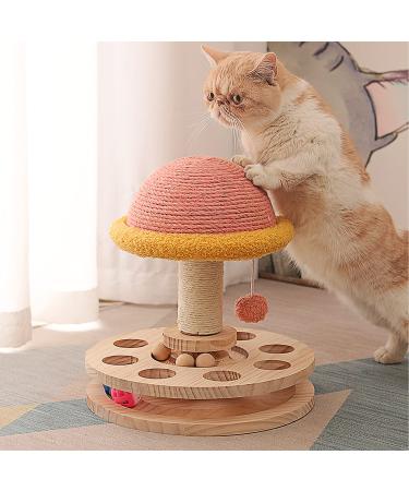 AGYM Cat Scratching Post with 2 Cat Toys Ball Tracks, Natural Sisal and Wood, Interactive Cat Toys for Indoor Cats, Keep Cats Fit and Protect Furniture Mushroom