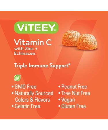 Vitamin C Gummies with Zinc & Echinacea - Immune Support Booster for Adults, Teens & Kids - Vegan, Plant Based - 60 Count Orange Flavor Gummy - Buy Online on GoSupps.com