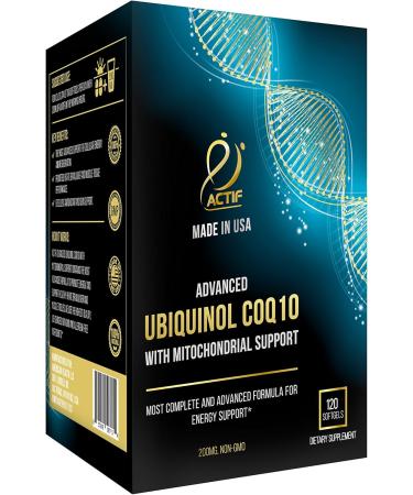 ACTIF Super Ubiquinol CoQ10 200mg - Enhanced Mitochondrial Support Non-GMO USA Made 120 Count | Premium Quality Supplements for Heart Health - Buy Online on GoSupps.com