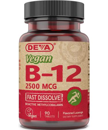 Deva Vegan Vitamins B-12 High Potency 2500 mcg B12 Fast Dissolve Sublingual 90 Tablets (Pack of 3)