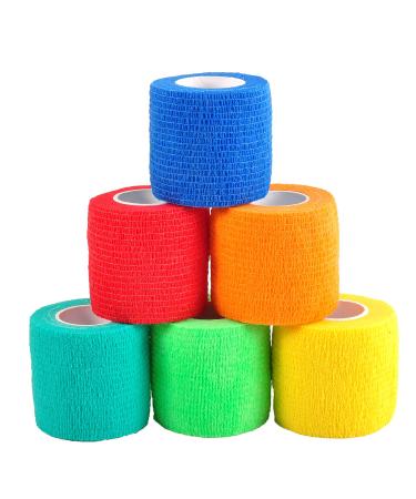 Berolle 6 Rolls 30 Yards Pet Vet Wrap Cohesive Bandages Self Adhesive Bandage Non-woven Elastic Sports Bandages for Wrist and Ankle Sprains Swelling(5cm Wide)