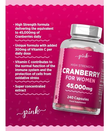 Cranberry Capsules 45000mg for Urinary Infections | 240 High Strength Capsules with Vitamin C - by Pink - Buy Online on GoSupps.com