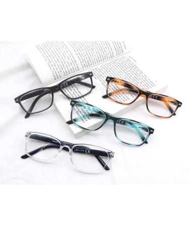HEEYYOK 4 Pack Reading Glasses +3.00 | Fashion Rectangular Comfortable Spring Hinge Specs for Men/Women - 4 Mixed Colors - Buy Online on GoSupps.com