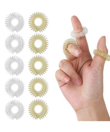 Prasacco 12 pieces Finger Massager Finger Massage Ring Stainless Steel Anti Stress Finger Massage Sir Acupressure Ring for children adult office workers to reduce stress (gold silver)