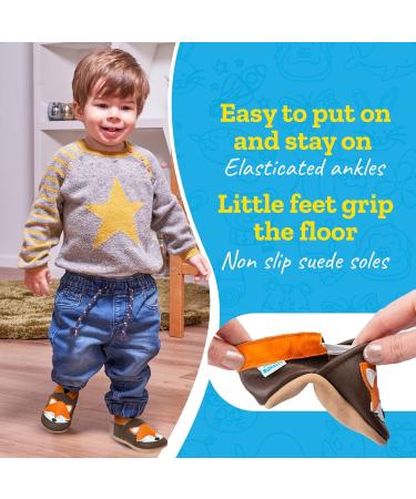 Soft Sole Leather Baby Shoes for Boys and Girls | Toddler Walking Shoes 18-24 Months | Brown Fox Design - Buy Online on GoSupps.com