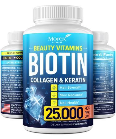 Biotin, Keratin & Collagen Capsules - Made in USA - Natural Fish Collagen, Keratin & Biotin for Hair Growth - Biotin & Collagen Vitamins with Multi Collagen Peptides for Hair Loss, Skin & Nails
