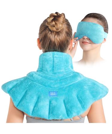 Relief Expert Microwavable Heating Pad for Neck and Shoulders, Extra Large Weighted Microwave Heated Neck Wrap for Pain Relief with a Microwave Eye Mask, Combo Pack Blue