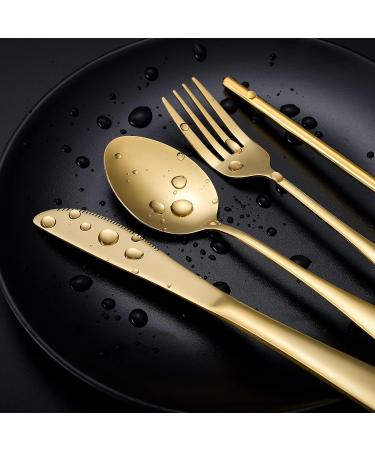 Boulder Bee Camping Utensil Set - Stainless Steel Flatware for Outdoor Picnics - Travel Silverware Set with Case - Includes Knife, Fork, Spoon, Straw, Cleaning Cloth - Gold - Buy Online on GoSupps.com