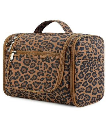 Large Hanging Toiletry Wash Bag Travel Makeup Cosmetic Organizer for Men Women by WANDF (Brown Leopard)