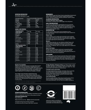 Pure Product Australia 100% Whey Isolate Protein Powder - Fast Absorbing - NonGMO - Easy Digesting- Grass fed - NZ Protein - 30g Protein per Serve - Vanilla 1kg (2.2 lbs) - Buy Online on GoSupps.com