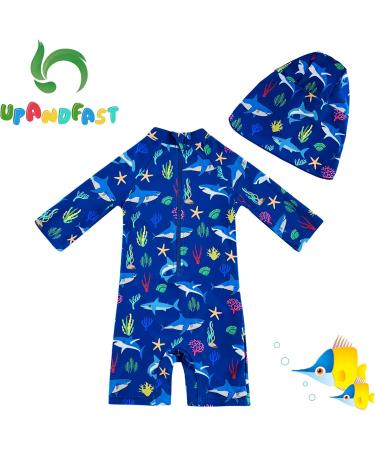 UPF 50+ Blue Shark Baby Swimsuit | Snap Bottom | 6-9 Months - Buy Online on GoSupps.com