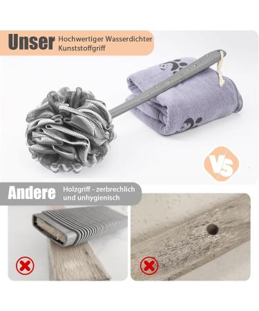 Rolizoe Loofah with Handle & Stem Back Brush - Gray & White Bathing Set | Deep Cleaning Shower Sponge 43cm - Buy Online on GoSupps.com