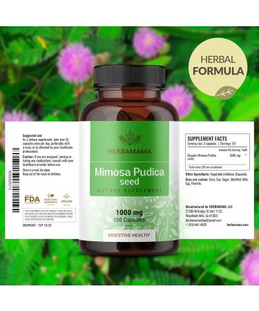 HERBAMAMA Mimosa Pudica Seed Capsules - 1000mg Mimosa Pudica Extract Powder for Digestive Cleanse & Detox - Vegan Non-GMO Digestive Support Supplement 100 Caps (Pack of 2) - Buy Online on GoSupps.com