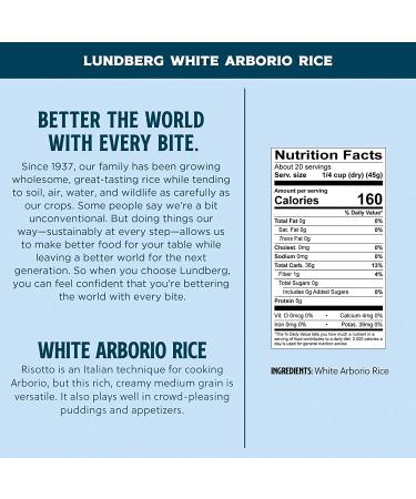 Lundberg Family Farms White Arborio Rice - Rich Flavor, Creamy Texture for Risotto, Rice Pudding & Soups - Pantry Staple, Sustainably Farmed, Gluten-Free, Non-GMO, Vegan, Kosher - 32 oz - Buy Online on GoSupps.com
