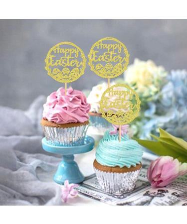 Blumomon 24Pcs Easter Eggs Cupcakes Gold Glitter Happy Easter Cupcake Toppers Egg Cupcake Toppers for Easter Party Cake Decorations Style 3-gold - Buy Online on GoSupps.com